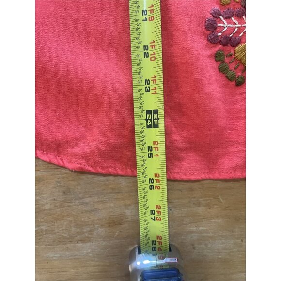 Coral Mexican Handmade Embroidered Blouse Sz M Long Sleeve Open Neck With Ties - Picture 8 of 9